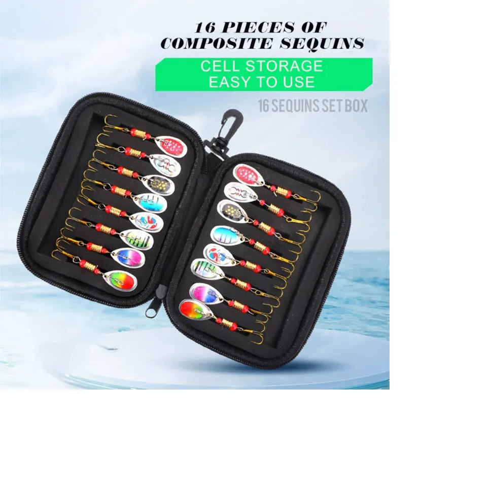 16pcs/box Metal Spoon Spinner Bait Fishing Lure Artificial Spinners Baits for Pike Bass Trout Fishing with EVA Hard Shell Bag