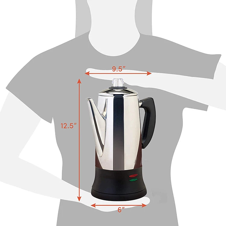 Electric Percolator 1.8L 12Cup Italian Coffee Maker Stainless Steel Quick Heating Reusable Filter Basket Fast Brew Home Office