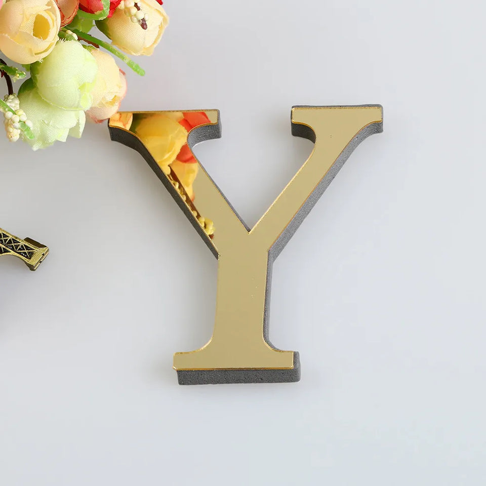 10CM 26 English Letters Wall Sticker 3D Mirror Acrylic Gold Wall Sticker Decals Self-Adhesive Home Party Decor Wall Art Mural
