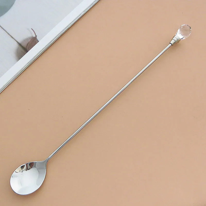 Crystal Spoon Set Long Handle Teaspoon 430 Stainless Steel Diamond Ice Spoon Perfect for Dessert Ice Cream Coffee Cocktail커피
