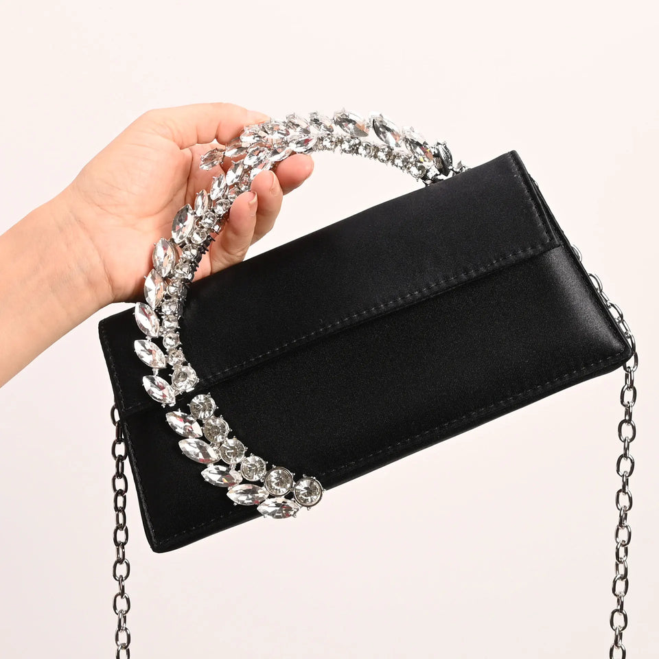 Luxury Diamond Evening Bag Clutch Satin Women Designer Handbags Crystal Silk Shoulder Crossbody Bags for Women Wedding Box Bag