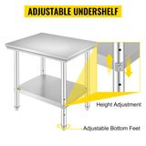 SucceBuy Stainless Steel Kitchen Work Bench Commercial Catering Table Worktable w/Undershelf 330LBS 286LBS for Restaurant Garage