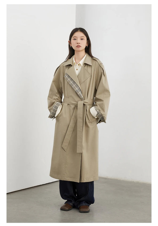 CHIC VEN Women Long Trench Coat Loose Casual New Plaid Patchwork Female Windbreaker Office Ladies Outerwear Spring Autumn 2025