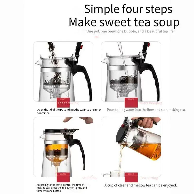High-temperature resistant and elegant cup, household tea set, one-click tea and water filtration, glass teapot cover