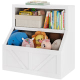 Kids Bookshelf Wooden Toy Storage Organizer with Cubby Toddler Bookcases for Playroom Children's Room Bedroom Nursery School
