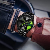 New Top Men Stainless Steel Watches Mens Car Wheel Hub Leather Quartz Watch For Male Military Sport Watch Relogio Masculino Hot