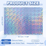 12Sheets Printable Holographic Sticker Paper Vinyl Sticker Paper A4 Waterproof Quickly Stickers for Laser Printer Inkjet Printer