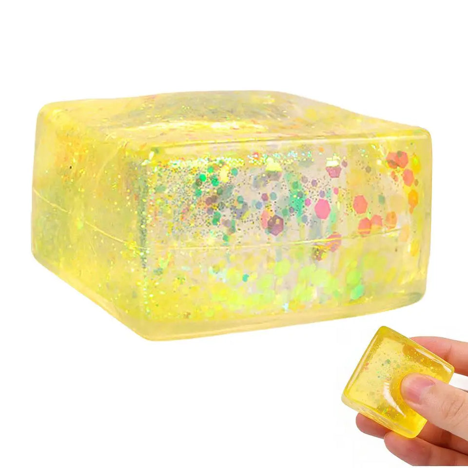 Glitter Squishy Cube Stress Squeeze Toys Anti Stress Slow Rebound Maltose Ice Cubes Colorful Squeeze Block Decompression Toy