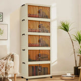 3/4/5-Tier Foldable Storage Cabinet with Lids & Wheels, Stackable Plastic Organizer for Closet, Bedroom, Office & Kitchen