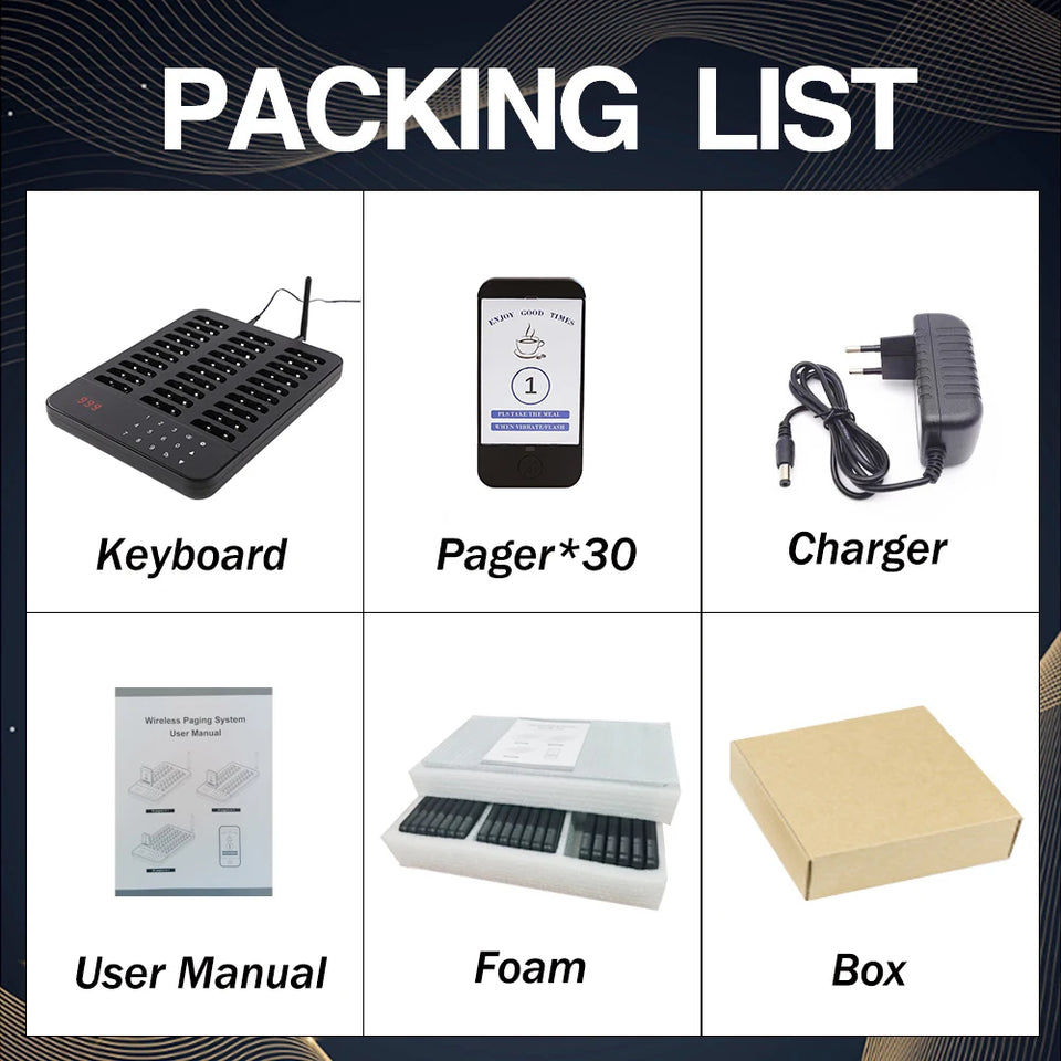 Wireless Restaurant Pager Guest Calling Paging System Waterproof Food Pager for Coffee Shop Dessert Shop Food Truck Bank