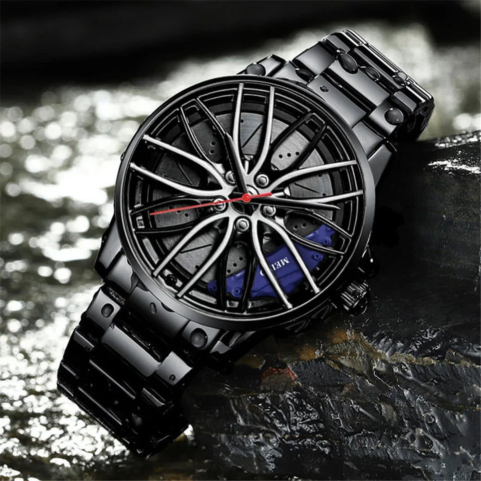 New Top Men Stainless Steel Watches Mens Car Wheel Hub Leather Quartz Watch For Male Military Sport Watch Relogio Masculino Hot