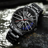 New Top Men Stainless Steel Watches Mens Car Wheel Hub Leather Quartz Watch For Male Military Sport Watch Relogio Masculino Hot