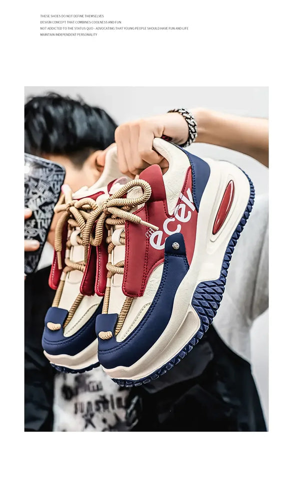 Chunky Sneaker Plus Size 45 46 47 48 Men Designer Sport Shoes Fashion Casual Leather Fabric Height Increased Flat Platform Shoes