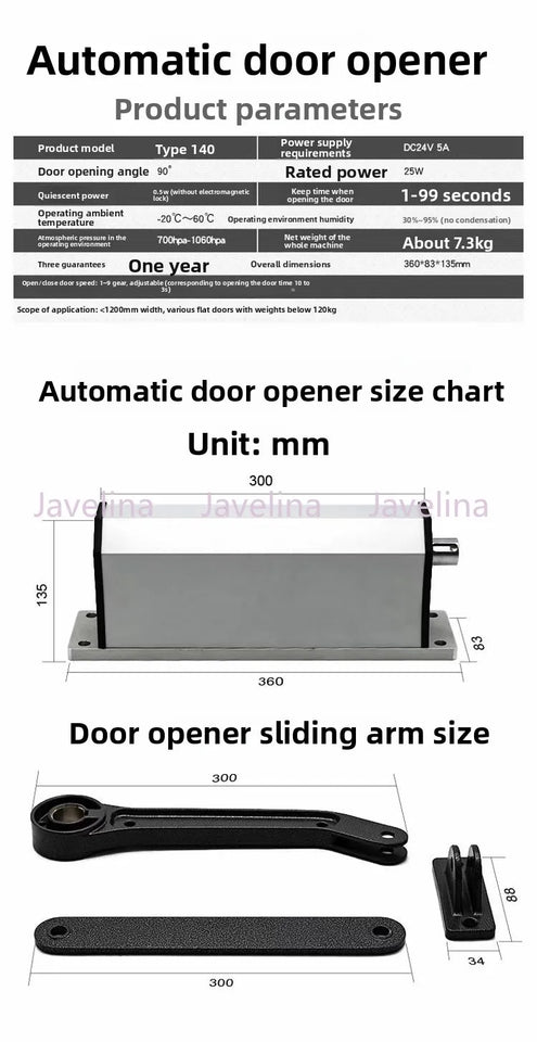 Intelligent waterproof side mounted electric door opener, community curved arm automatic swing door electric door closer, villa
