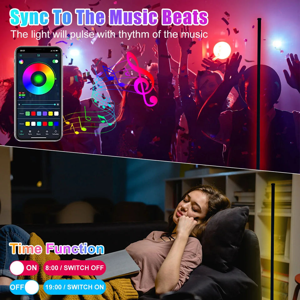 160cm Smart APP Bluetooth Corner Floor Lamp Dimmable RGB LED Ambient Light for Bedroom Gaming Room Christmas Decor Mood Lighting