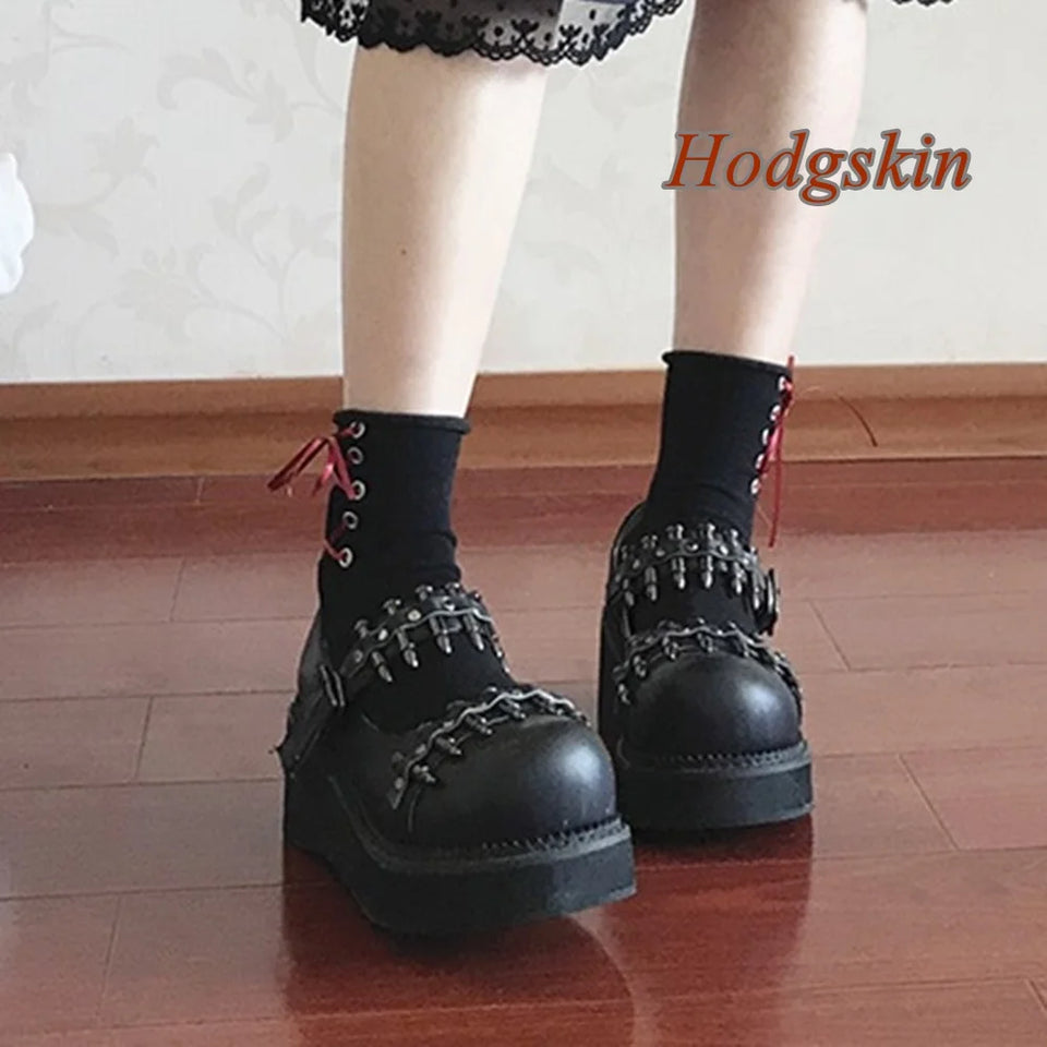 Hollow Rivet Belt Buckle Pumps Solid Black Shallow Wedges Heel Women Pumps Fashion Casual 2025 New Arrivals Spring/autumn Pumps