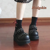 Hollow Rivet Belt Buckle Pumps Solid Black Shallow Wedges Heel Women Pumps Fashion Casual 2025 New Arrivals Spring/autumn Pumps