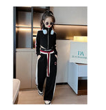 Spring Autumn Girl Striped Cropped Full Zip Sweatshirt+Loose Drawstring Sweatpant Set School Kids Tracksuit Child Outfit 3-16Yrs