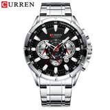 CURREN 8363 Casual Sport Chronograph Men's Watches Stainless Steel Band Wristwatch Big Dial Quartz Clock with Luminous Pointers