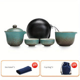 A set of exquisite ceramic tea ware, suitable for outdoor camping and home use, with a portable teapot.