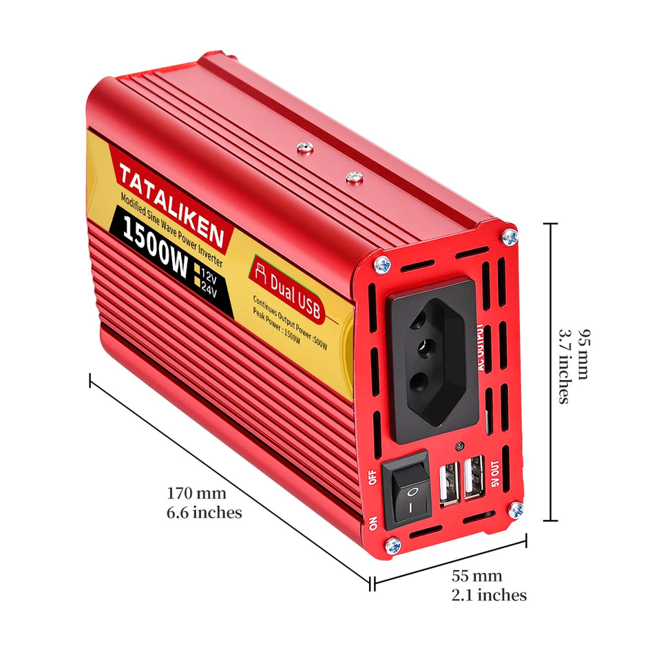 2000W Car Power Inverter 12V DC to 110V/220V 60HZAC Converter with Dual USB Quick Car Charger Adapter(Red)