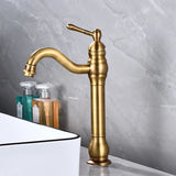 Antique Brass Basin Faucet Deck Mounted Single Handle Bathroom Accessories Crane Long Spout Lavatory Sink Hot Cold Mixer Tap