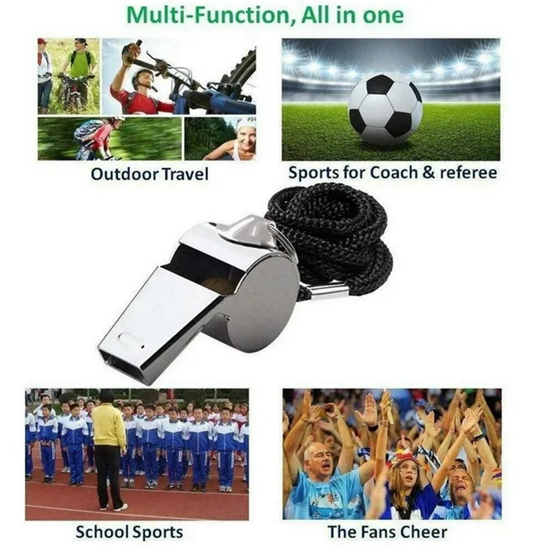 Metal Referee Whistle, Whistle with Hanging Rope, Sports Whistle, for Sports Competitions, Signaling, Loud Outdoor Survival