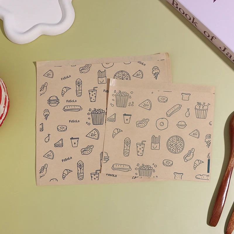 50Pcs Greaseproof Paper Bag, Kraft Paper Bag Food Wrapping Bag Disposable Packaging Baking Paper Plate Mat Kitchen Accessories