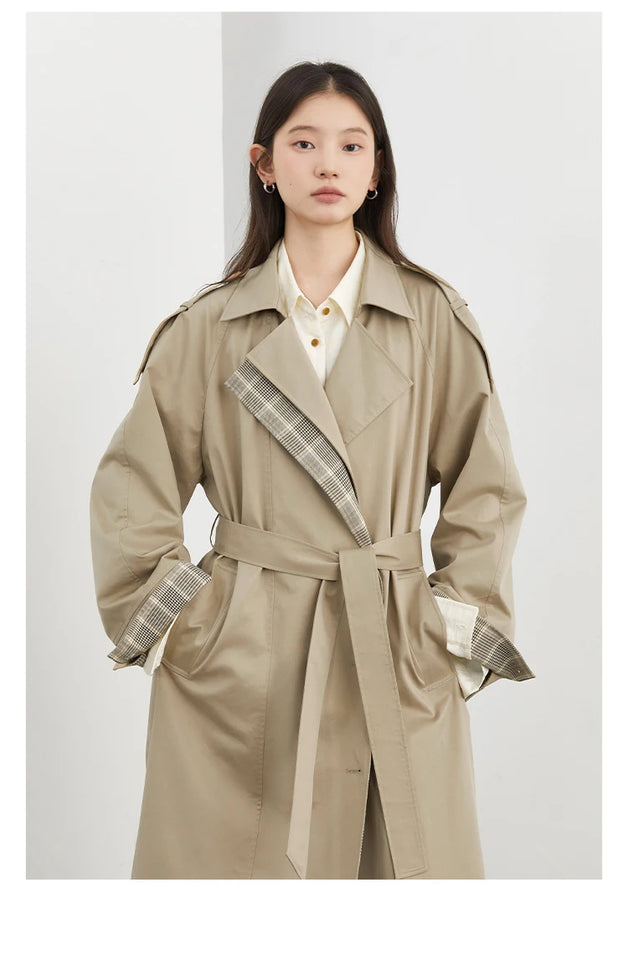 CHIC VEN Women Long Trench Coat Loose Casual New Plaid Patchwork Female Windbreaker Office Ladies Outerwear Spring Autumn 2025