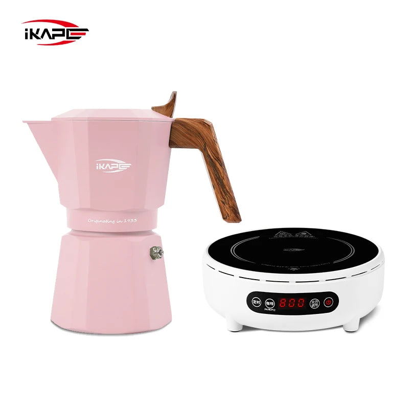 IKAPE Espresso Moka Pot and infrared ceramic hob Set,220V With Temperature Control Stovetop Espresso Machine For Coffee Lover