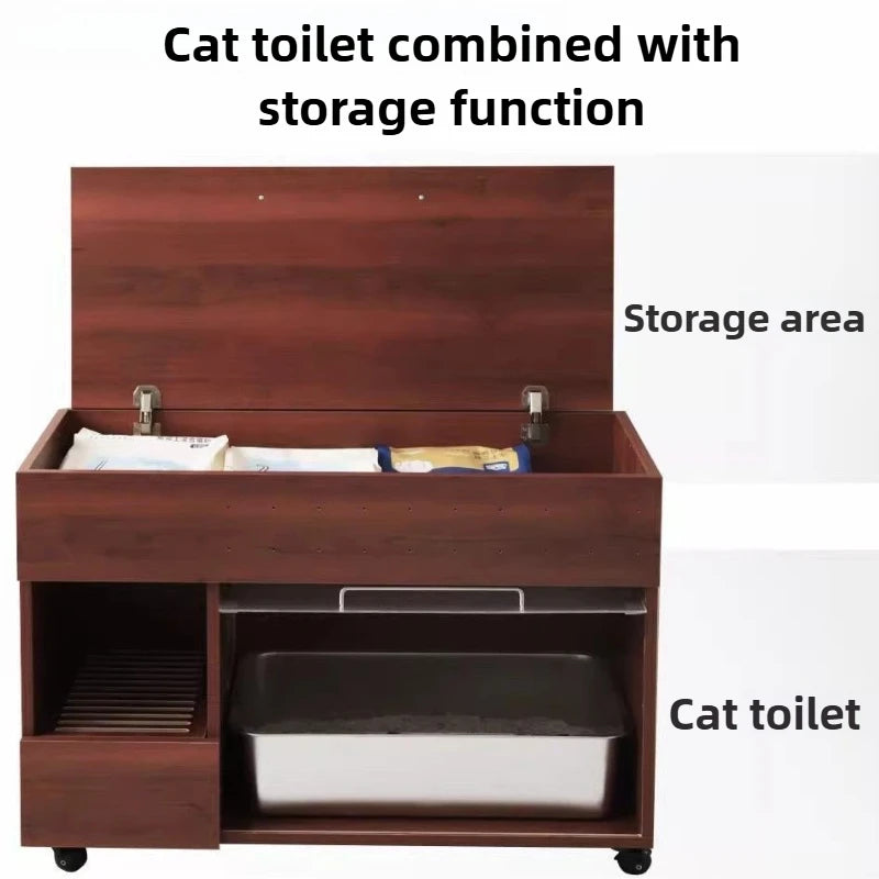 Integrated Cat Litter Box Storage Cabinet Leak Proof Sand Storage Cats Toilet Closed Stainless Steel Bedpans Pets Supplies