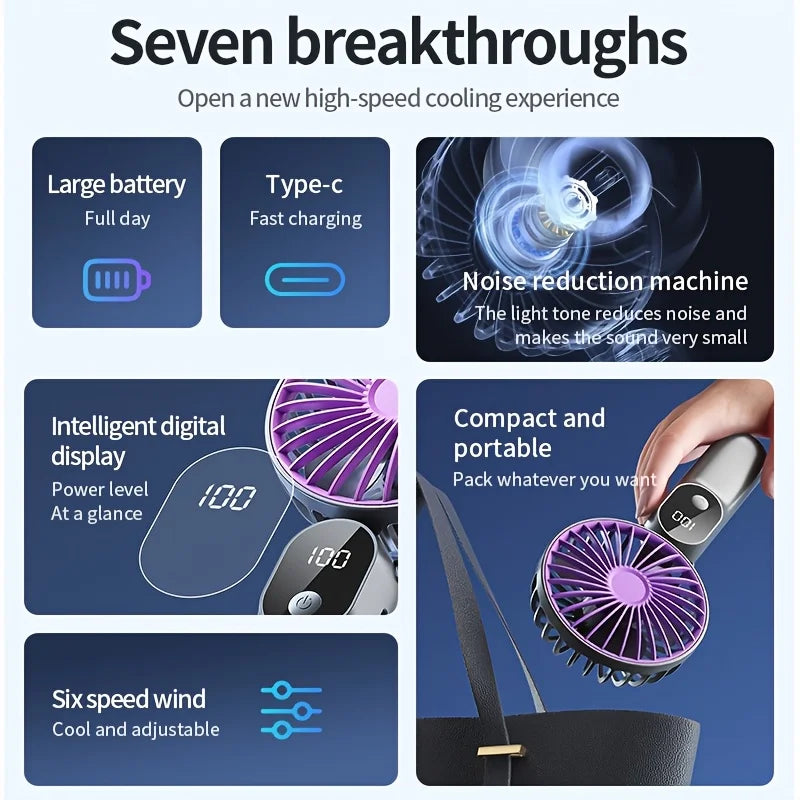 XIAOTREE Mini Portable USB Fan with 6 Speeds and Digital Display Foldable 3-in-1 Handheld Neck and Desktop Fan for Trave Outdoor
