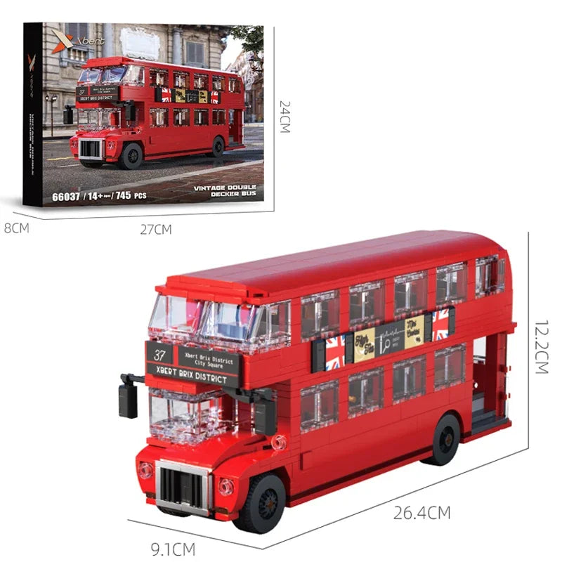 745PCS British Retro Double Decker Bus Model Building Blocks City Tour Bus Car Bricks Desktop Decoration Kids Toys Holiday Gifts