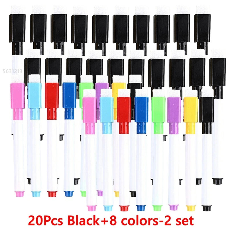 100/5Pcs Dry Erase Whiteboard Markers Set, Washable Pens with Magnetic Eraser for Office Whiteboards & Art Supplies