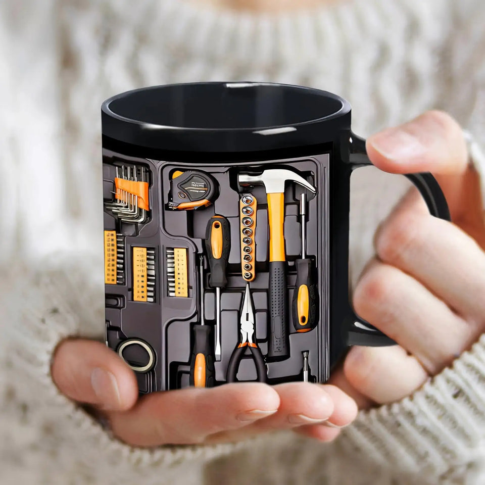 11OZ Coffee Mug Toolbox Design Wrench Pattern Mechanic Water Cup Ceramic Mechanic Mug Themed C-Shaped Handle Car Mechanic Gift
