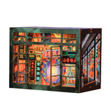 CUTEBEE 3D Wooden Bookend DIY Dollhouse Kit Bookshelf Insert with Led Light Hong Kong Night for Birthday Party Gift