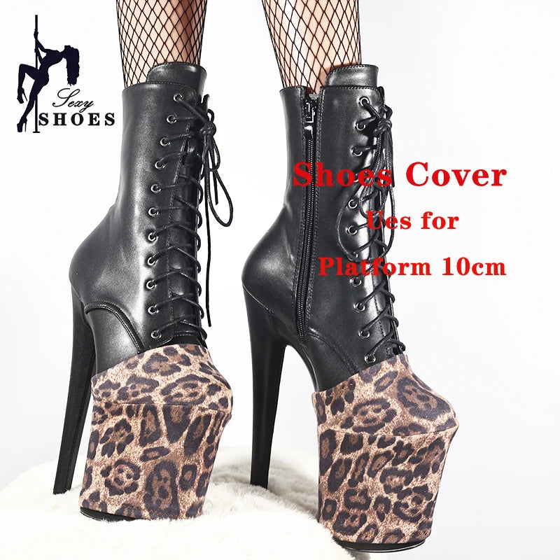 Leopard Print Suede Pole Dance Boots Overshoes Wear-Resist Women Sandals Pumps High-heeled Shoes Platform Protectors Cover Shoes