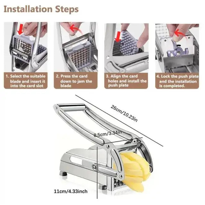 Stainless Steel Potato Cutter French Fry Cutter Veg Slicer Potato Chipper Home Kitchen Tool for Vegetable Fruit