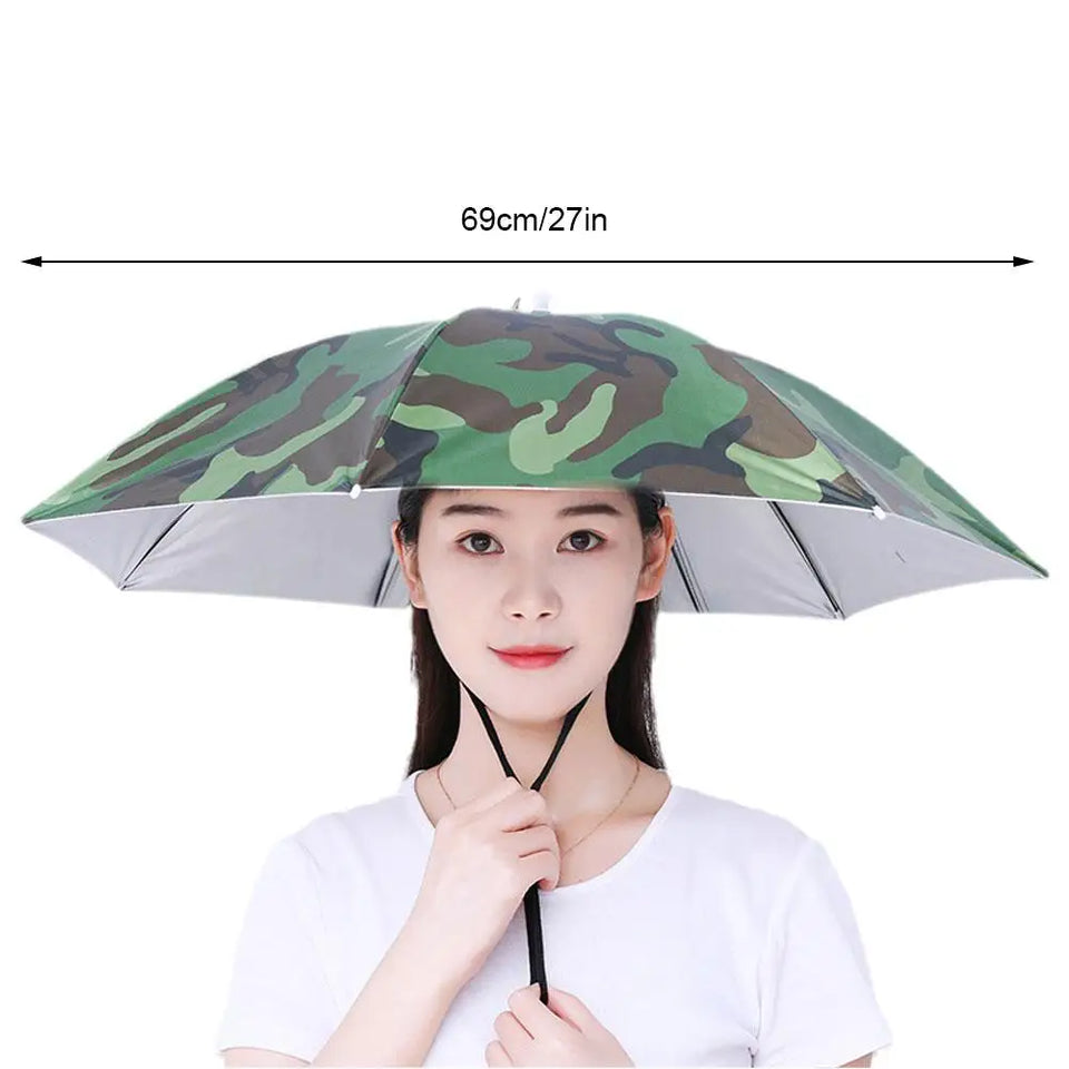 Hands-Free Umbrella Hat For Fishing Sun Protection Head-Mounted Sunshade For Outdoor Gardening Hiking Foldable Rain Cap