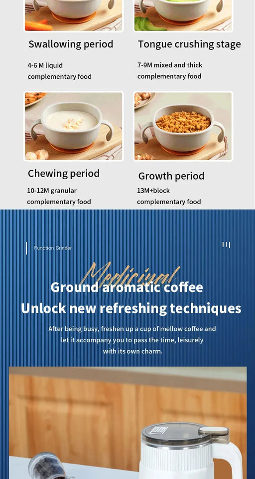 Electric Coffee Grinder Food Processors Spice Grain Mill Baby Food Coffee Bean Mixer Grinder 300W Blender for Home and Kitchen