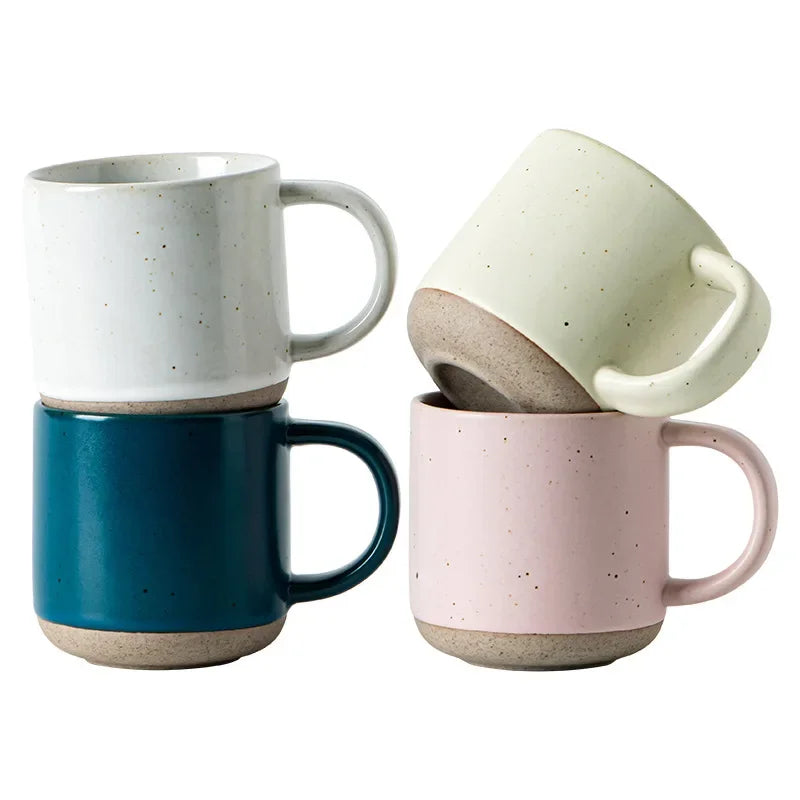 Speckled Ceramic Coffee Mug Modern White Frosted Design with Handle Unglazed Base Custom Small for Cafe