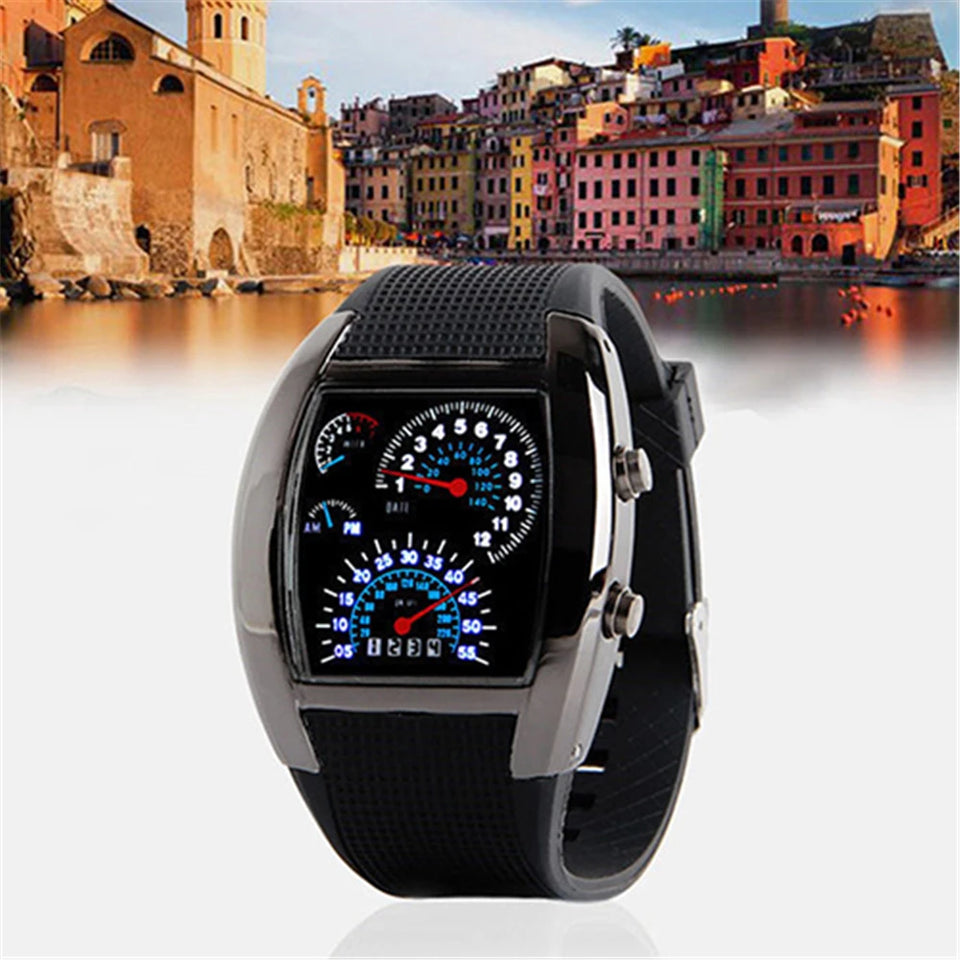 Barrel shaped Men's watch Fashion Sport LED Dashboard Pattern Dial Digital Wrist Watch Gift Digital LED Sports Watch Gifts Mens