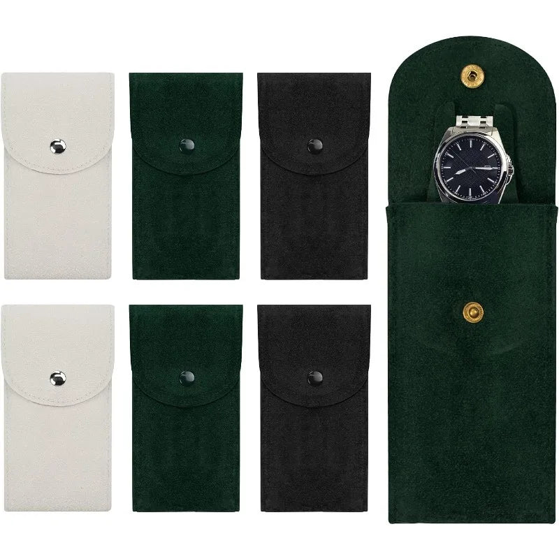 6 Pieces Portable Single Watch Travel Case Organizer - Flannelette Fabric Storage Bag for Men and Women