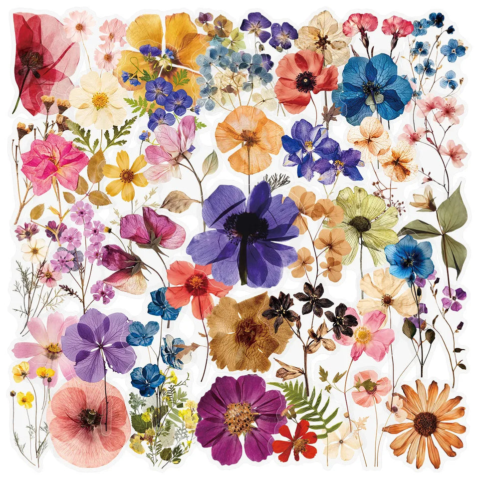 50 Pcs Transparent Flower & Plant Stickers - PET Decorative Craft Supplies for Journals, Notebooks, Tablets(Anime Worlds Store)