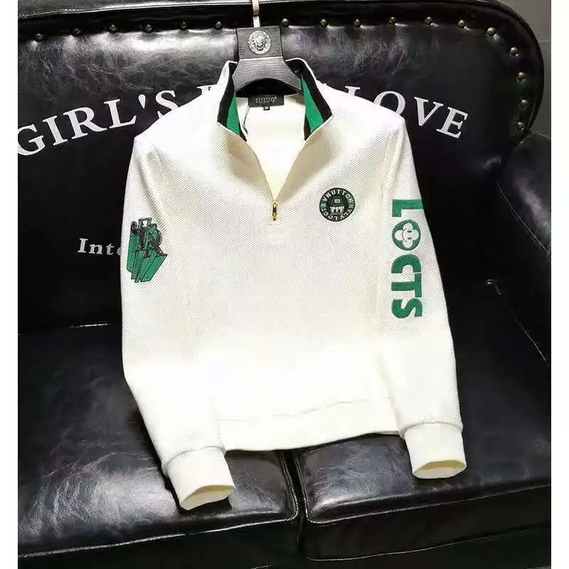 Spring Autumn Men's hoodie sweatshirt casual sports Pullover Waffle Zipper Polo Shirt Stand Collar coat sweatshirt