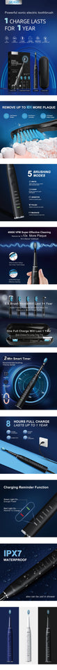 Seago Electric Toothbrush Sonic Toothbrush Once Charge Last about 300 Days 5 Modes 5 Toothbrush Heads 1 Travel Box Teeth Clean