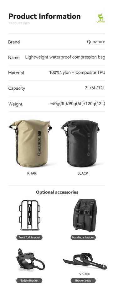 Qunature Bikepacking Bicycle Mount 3/6/12L Waterproof Bag Set Lightweight Durable Shelf Holder for Road Bike Mtb Cycling