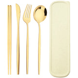 4pcs Stainless Steel Cutlery Set With Storage Box Black Gold Portable Cutlery Set For Home Kitchen Dining Household Tableware