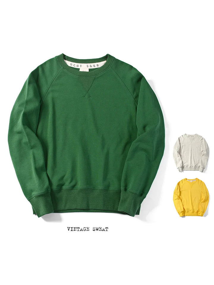 Retro Olive Green Heavy Terry Pullover Sweatshirt Trendy Brand Solid Color Long Sleeve Cotton Men's Loose Retro Trend