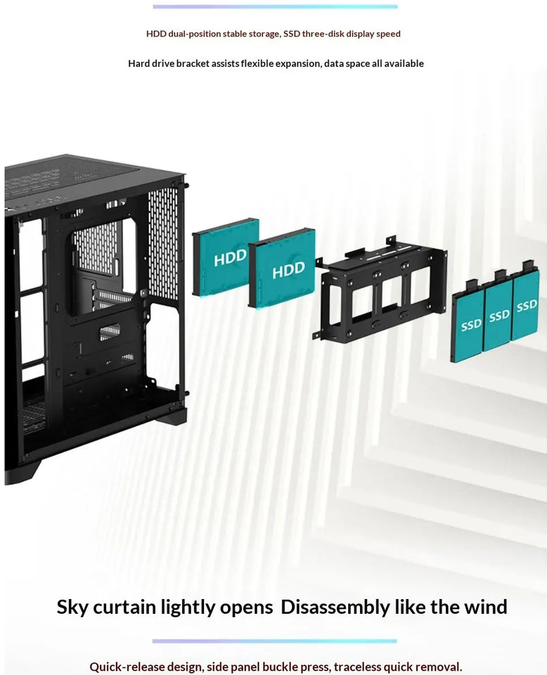 WJCOOLMAN Sky Ceiling PLUS ATX curved glass sea-view room computer case Supports 360-degree water cooling